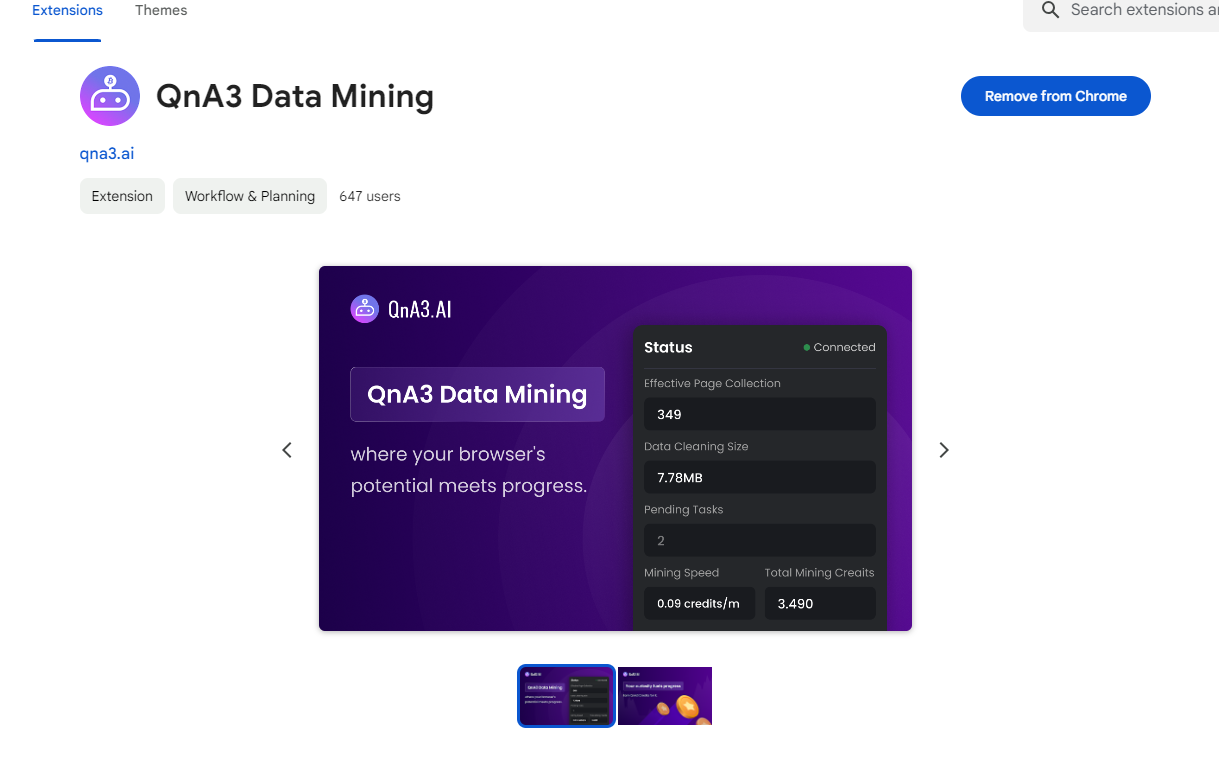 "QNA3.AI"利用浏览网页时的闲置算力，参与数据任务，获取挖矿奖励积分！